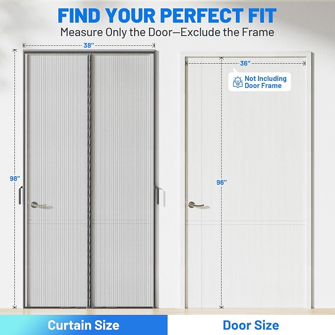 Heavy Duty Magnetic Screen Door Mesh, Door Net Screen with 50 Magnets | Pet & Kid Friendly, Auto-Sealing PET Fine Mesh Doors Screen Keep Bugs Out Fits Front Doors Size 36"x96" - Screen Size 38"x98"