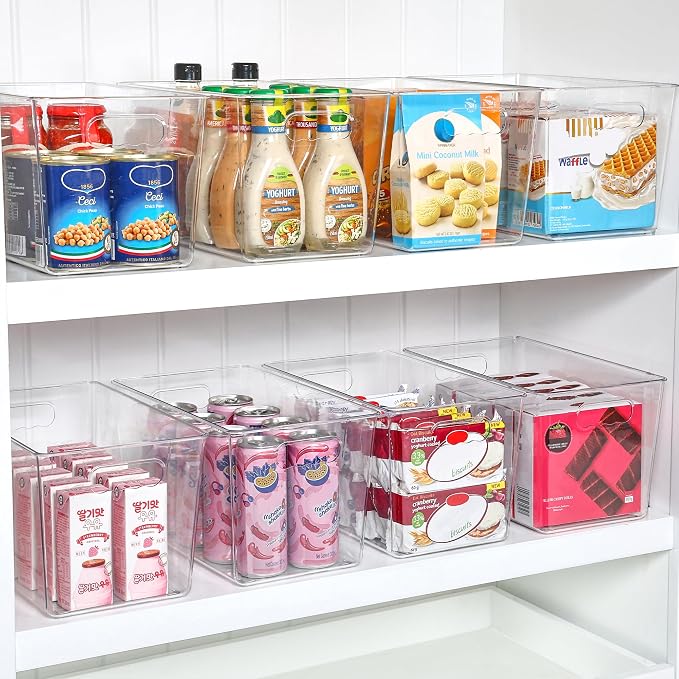 Vtopmart 6 Pack Clear Storage Bins, Pantry Storage Bins with Handle, XL | Plastic Pantry Organizer Containers for Kitchen, Refrigerator, Fridge, Cabinet, Countertops, Home Organization and Storage