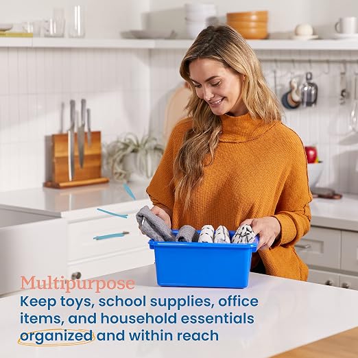 ECR4Kids Scoop Front Storage Bins, Multipurpose Organization, Blue, 10-Piece | Durable plastic, GREENGUARD Gold Certified, 1.2 gallon capacity, lightweight & nestable, built-in handle, classroom/home use