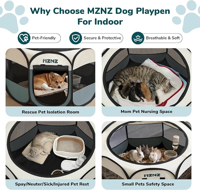 Dog Cat Playpen, Portable Puppy Pet Crate Indoors for Small/Medium Dogs Cats Rabbits, Foldable Dog Cage Enclosure for Outdoor, Pop Up Dogs Tent Kennel with Carrying Case, Grey
