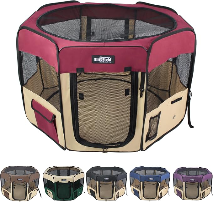 EliteField 2-Door Soft Pet Playpen for Dogs and Cats (2-Year Warranty) | 600D Fabric, Washable Floor Mat & Top Cover, Indoor/Outdoor, Carrying Bag, Ground Stakes, Zipper Locks