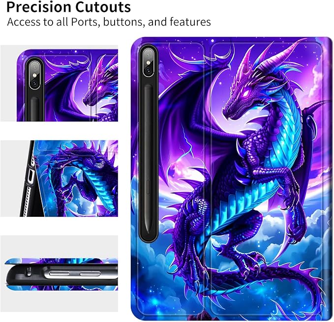 Case for Samsung Galaxy Tab S8 Plus 2022/S7 FE 2021/S7 Plus 2020 12.4" | Slim Leather Smart Cover with Multi-Angle Anti-Slip Stand [Auto Wake/Sleep] Shell for Women Men, Galaxy Purple Dragon