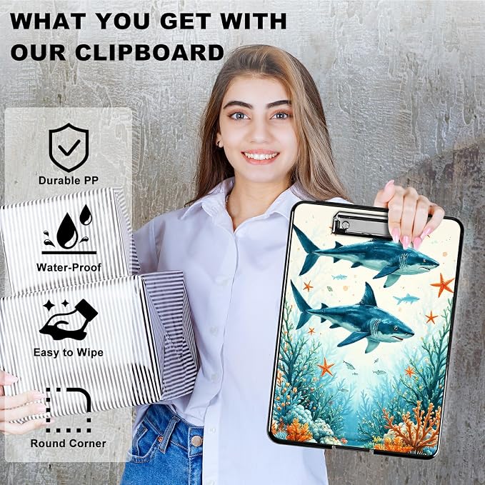 Heavy Duty Storage Clipboard, Slim Nursing Clipboard with Internal Pen Case, Portable File Organizer Case for A4 Letter Size Paper Office Medical Professionals, Tuna Under the Sea