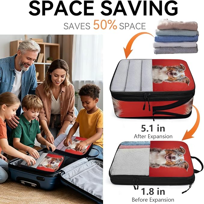 Funny Dog 6 Set Compression Packing Cubes Dog Pattern Expandable Packing Organizer for Travel Accessories Luggage Suitcase Bag
