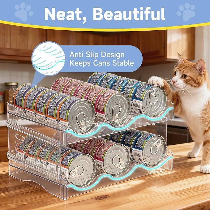 Cat Food Can Organizer 2-Tier Hold 36 Cans 3.5oz Transparent Cat Can Rack | Wet cat food storage rack suitable for kitchen cabinets and storage cabinet countertops,Suitable for multi size cans