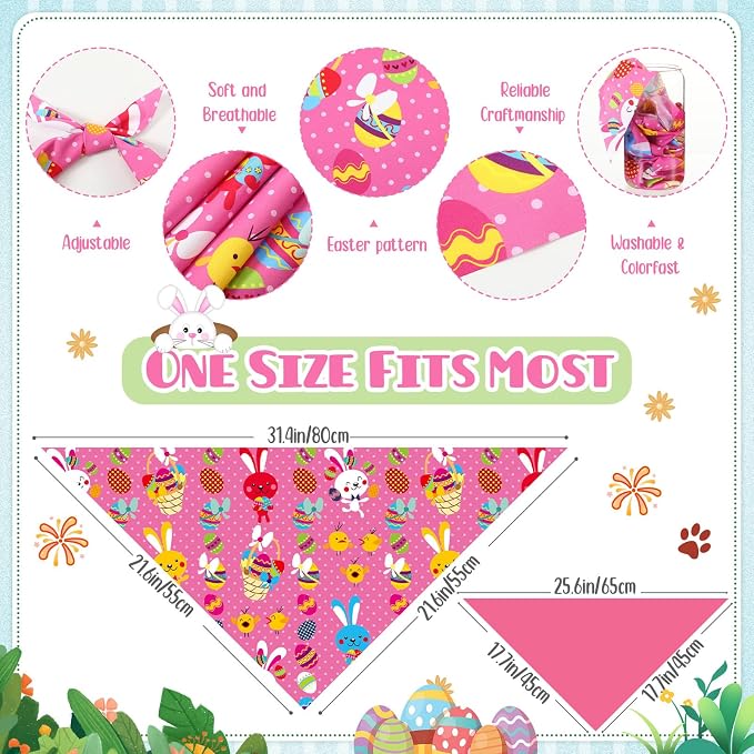 Sanwuta 60 Pcs Easter Dog Bandanas Bulk Bunny Dog Bandanas Adjustable Puppy Bibs Triangle Scarf Holiday Pet Costume for Small Medium Pet (Bunny Pattern, Large)