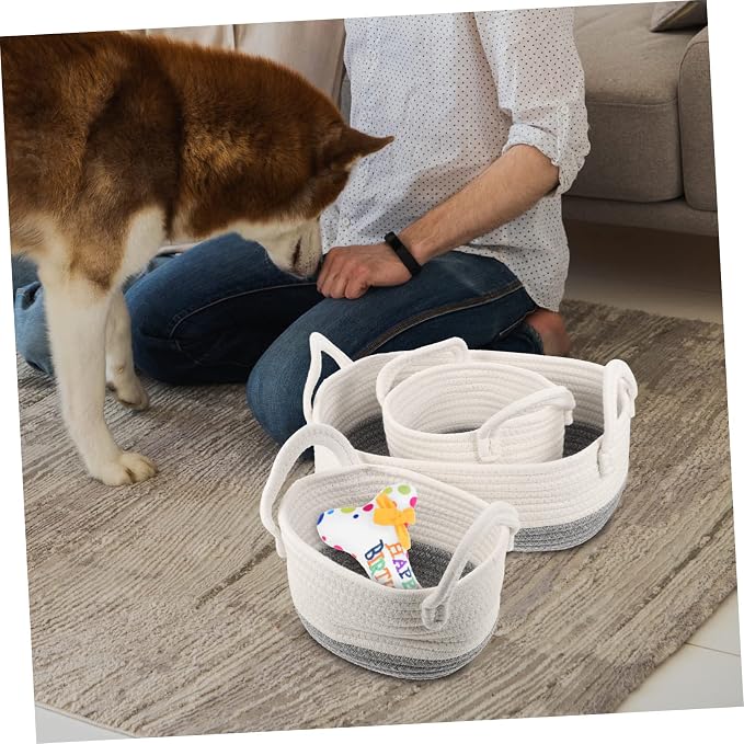 Cabilock 3pcs Woven Storage Basket for Pet Toys Rope Dog Toy Organizer for Home and Boys and Girls Organization