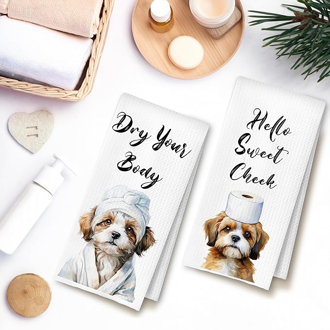 Funny Shih Tzu Dog Hand Towels for Bathroom Washroom, Gifts for Shih Tzu Lovers Women Men, Dog Bathroom Decor, 16x24 Inch Set of 4
