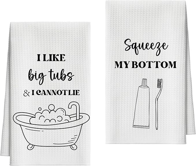 Bath Towels Set of 2, Funny Bathtub Brush Dish Towel for Bathroom Spa Kitchen, Squeeye My Bottom Decorative Hand Towels, Fast Drying Tea Towel, Housewarming Xmas Gifts for Women Mom -B36
