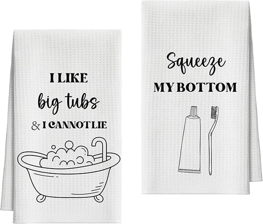 Bath Towels Set of 2, Funny Bathtub Brush Dish Towel for Bathroom Spa Kitchen, Squeeye My Bottom Decorative Hand Towels, Fast Drying Tea Towel, Housewarming Xmas Gifts for Women Mom -B36