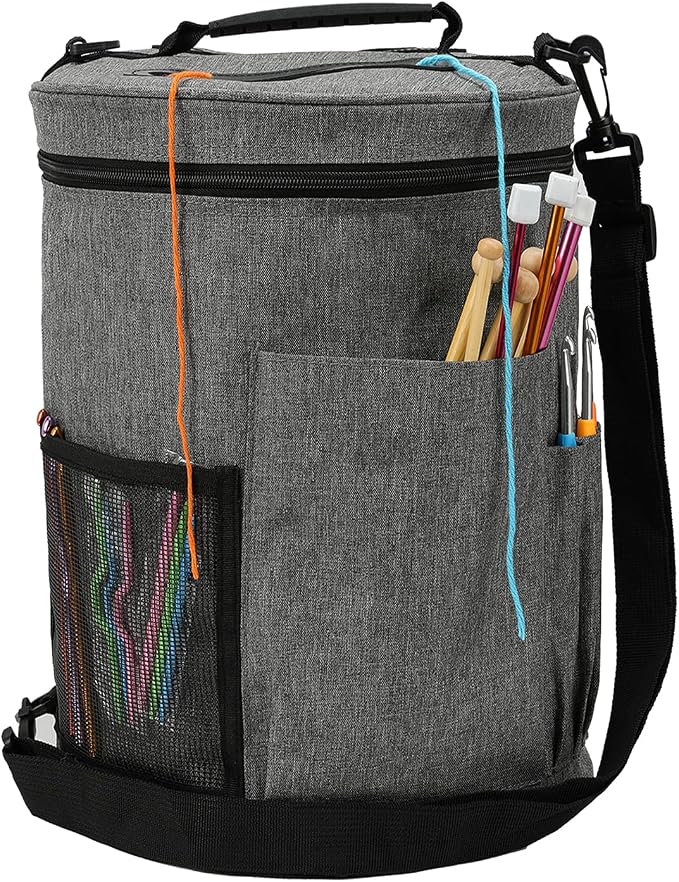 Weabetfu Large Capacity Portable Yarn Organizer Knitting Tote Storage Bag with Shoulder Strap Yarn Bags Have Pocket for Crochet Hooks,Knitting Needles & Accessories,Prevent Yarn Tangle(Grey)