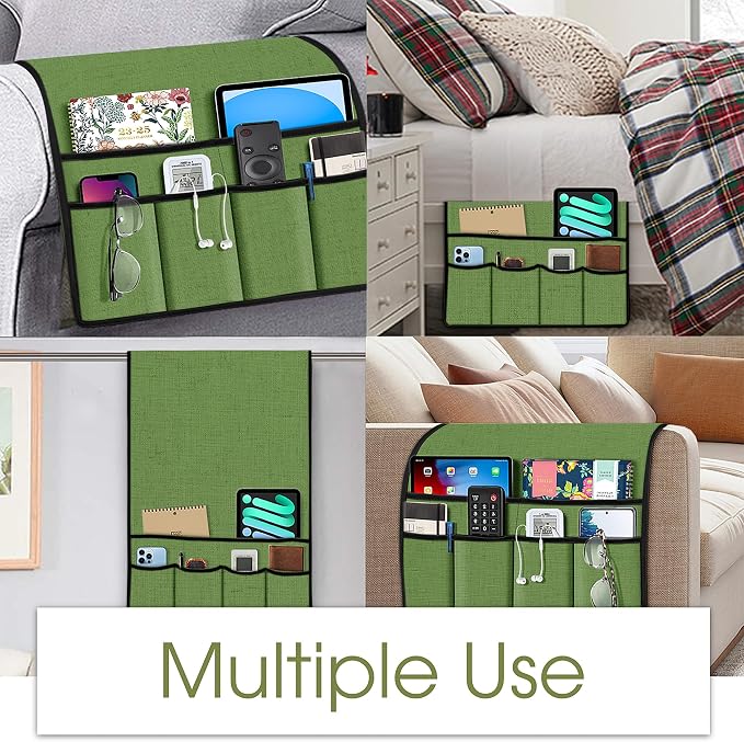 Joywell Armrest Organizer Remote Holder, Piquant Green | For Recliner Armchair, Couch Sofa Arm Chair Caddie, 6 Pocket Storage, For Magazine, iPad, Phone