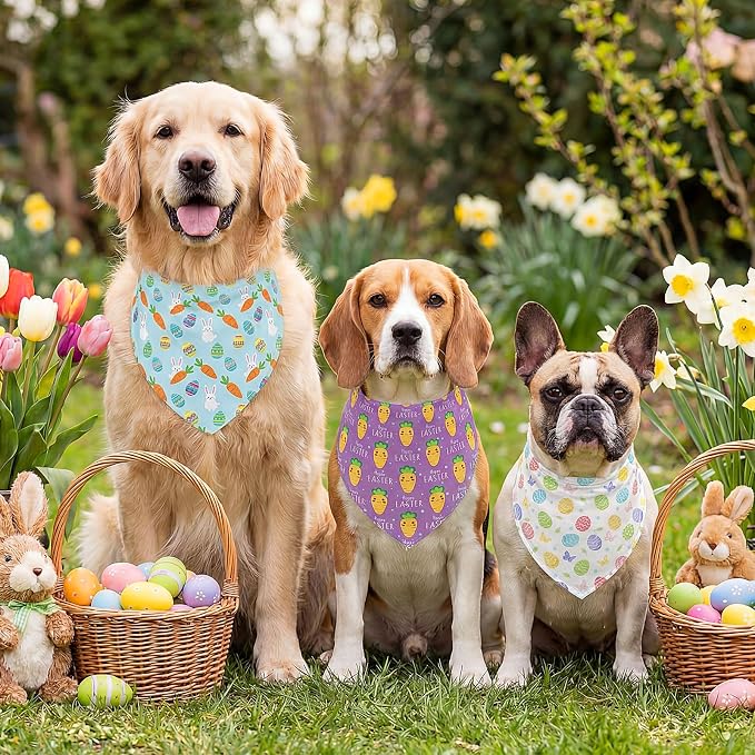 Abbylike 50 Pcs Easter Dog Bandanas Bulk Bunny Egg Carrot Bandanas for Dogs Triangle Kerchief Bibs Scarf Set for Pet Easter Costume Photo Props Accessories Pet Shops, 25 Styles (25.6 x 17.7 x 17.7)