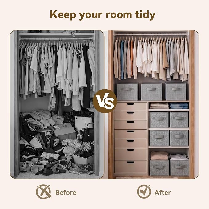 GRANNY SAYS Closet Storage Bins with Handles, Gray, Small, 3-Pack | Small Closet Storage Bins for Shelves, Collapsible Storage Boxes, Decorative Organizers for Closet Shelf