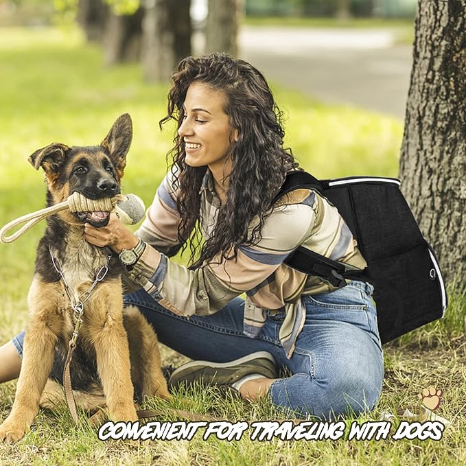 BAGLHER丨Dog Travel Bag Backpack, Airline Approved Pet Supplies Backpack, Dog Travel Bag with 2 Silicone Collapsible Bowls and 2 Food Baskets, Black