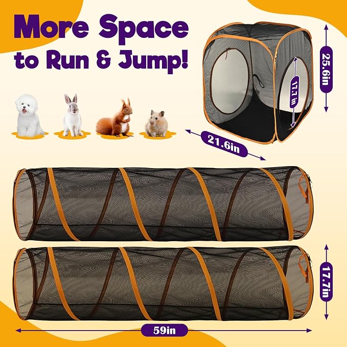 Outdoor Cat Enclosures with Tunnels, Rywell 10FT Cat Tunnel Outdoor with Cube, Portable Cat Playpen and Catio with Carry Bag for Multiple Cats