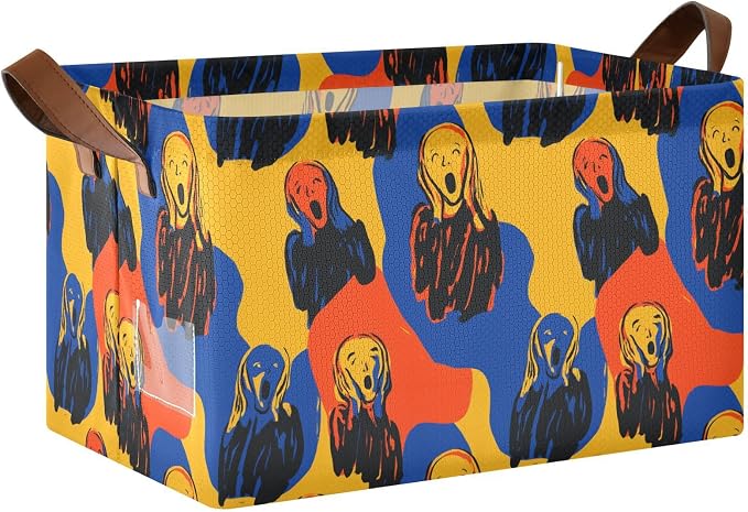 Oil Painting Art The Scream Storage Basket Foldable Cube Storage Bins with Handles&Label Waterproof Collapsible Organizer Box Bin Large Rectangle Decorative Baskets for Shelves Home Room Laundry