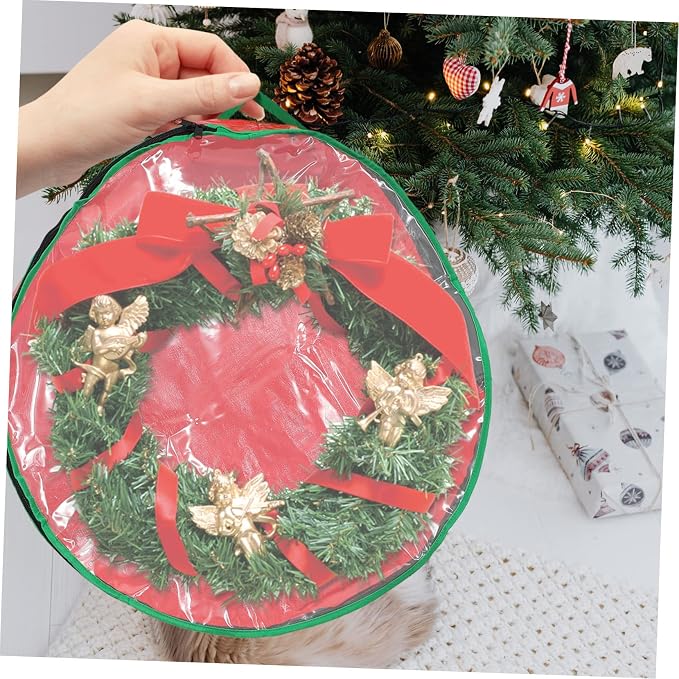 MAGICLULU 1pc Wreath Storage Bag with Clear Window for Christmas Garland Container for Holiday Decorations and Wear-Resistant for Party and Wedding Supplies