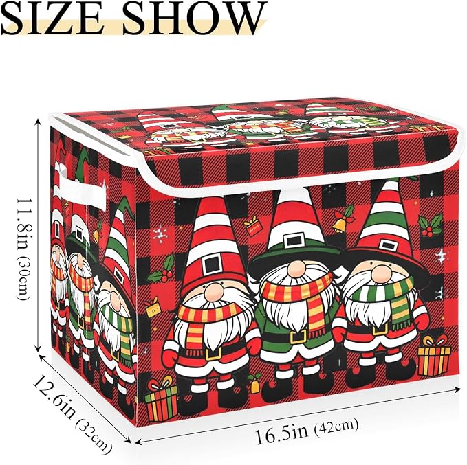 Christmas Gift Fabric Storage Bins with Lid Closet Storage Basket 40L | Decorative Storage Boxes, Foldable & Stackable, Dust-Proof Flip Top, Reinforced Handles, For Home & Dorm, Clothes & Toy Box