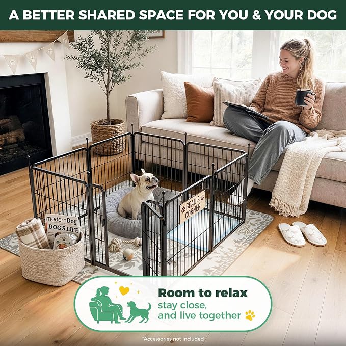 FXW Rollick Dog Playpen, Indoor, Yard & RV Camping, 24" H, 8 Panels | Easy setup, Heavy-duty, DIY layouts, Walk-through gate, for Puppies & Small Dogs, Patented