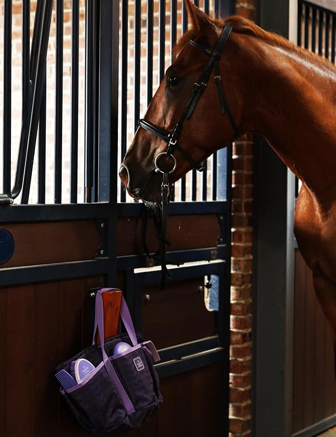 Horse Grooming Tote Bag, Waterproof Grooming Organizer with Multiple Pockets for Brushes & Tools, Stable & Show Use Purple