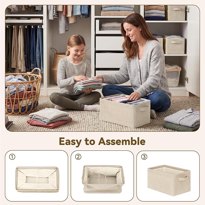 GRANNY SAYS Closet Storage Bins for Shelves, Light Taupe, 2-Pack | With Metal Frame, Foldable, Sturdy Handles, Basket for Closet, Shelf, Bedroom, Holds Blankets, Clothes, 13"x8.5"x7"