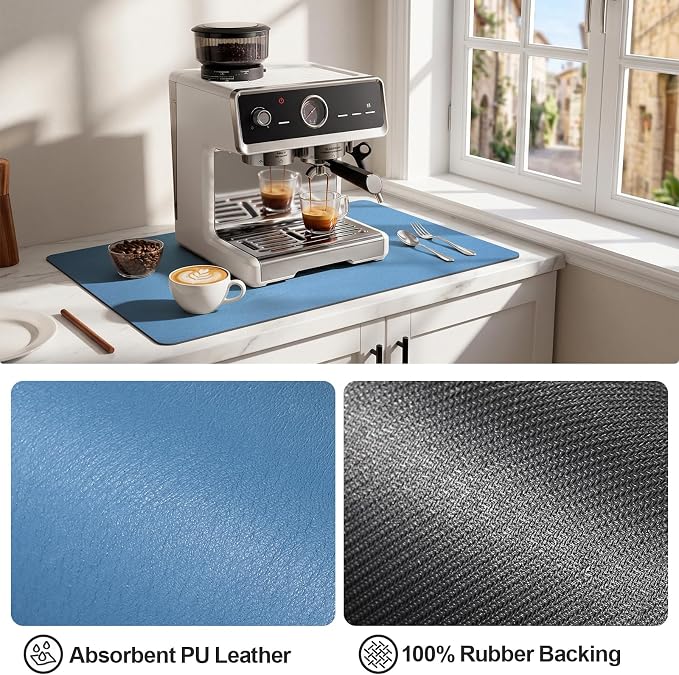 Ecotrim Coffee Mats for Coffee Bar Accessories, Blue 12" x 19"