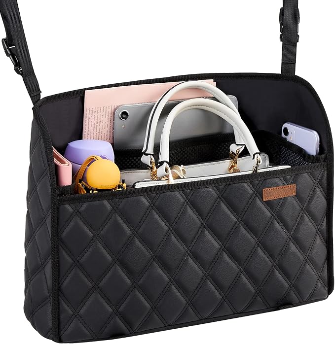 WLLWOO Car Net Pocket Organizer Purse Holder Console Front Seat Storage | Multi Pocket Car Seat Organize Bag Handbag Holder Between Seats Back Barrier