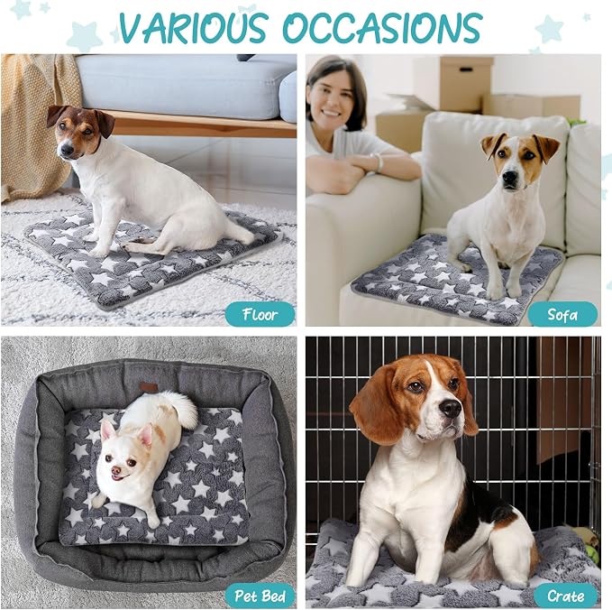 2 Pack Self Warming Cat Mat Self Heating Pad Bed Reversible Machine Washable Reflects Body Heat Warm Thermal Pet Pad Crate Blanket for Feral and Indoor Cat(Star,21" X 14")