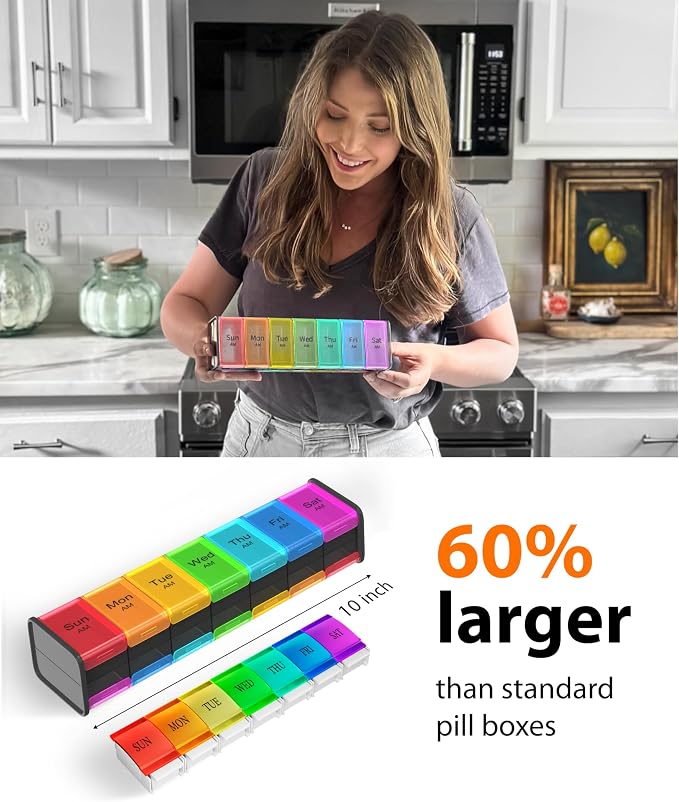 Extra Large Pill Organizer- XXL Pill Box 7 Day - Weekly Pill Organizer with AM PM Large Compartments Big Pill Case for Supplements Jumbo Pill Holder for Vitamins Huge Medicine Organizer 2 Times a Day