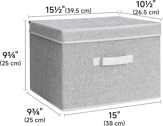 StorageWorks Fabric Storage Bins with Lids, Closet Storage Bins | Flip-Top Lid, 3 Handles, Collapsible, Stackable, for Clothes Blankets, Multi-Purpose, Large, Gray, 2-Pack