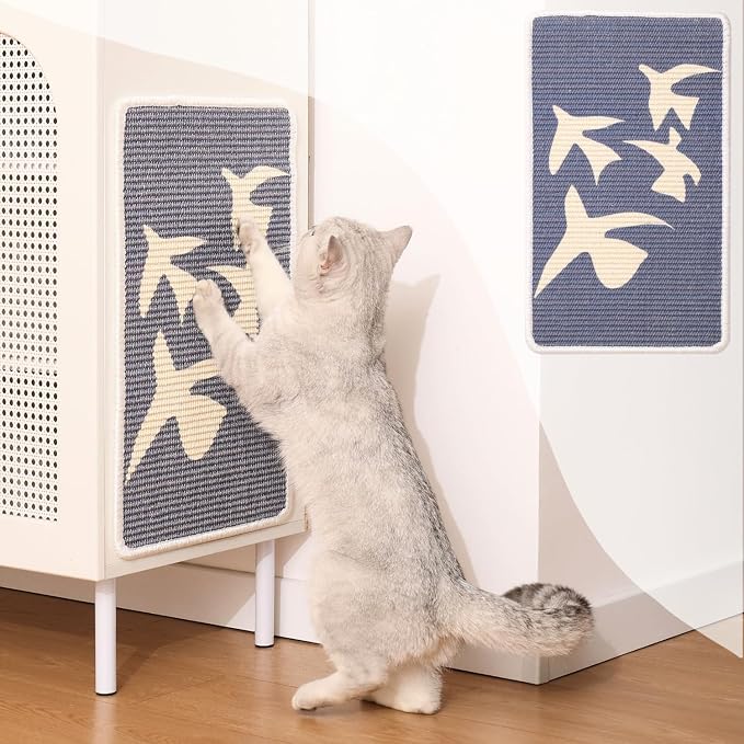 Sisal Cat Scratcher Post Mat (Use on Wall, Couch and Carpet), Durable and Shedding-Resistant Cat Scratching Surface - 21.7x13 inch with Adhesive Pads and Twist Pins (Meowtisse)