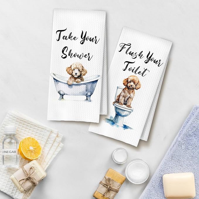 Funny Poodle Dog Hand Towels for Bathroom Washroom, Gifts for Poodle Lovers Women Men, Dog Bathroom Decor, 16x24 Inch Set of 4