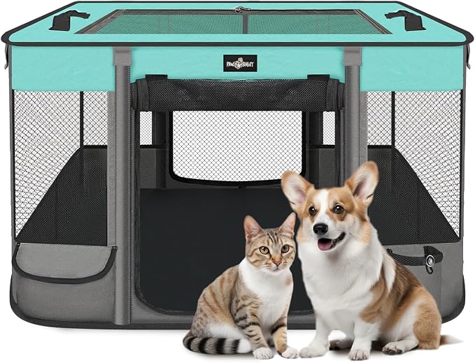 Paw Ballet Foldable Pet Kitten Playpen, Waterproof Portable Dog Cat Playpen Kennel Tent for Small Cat Dog, Retractable Shade Cover with Free Carrying Case, Indoor Outdoor Use for Small Animals.