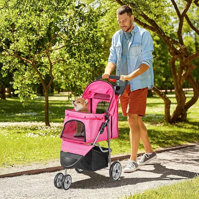ZENY Pet Stroller for Small/Medium Dogs and Cats Foldable Dog Stroller | with 3 Wheels, Pet Strolling Cart, Dog Travel Carrier with Storage Basket, Cup Holder, Pink