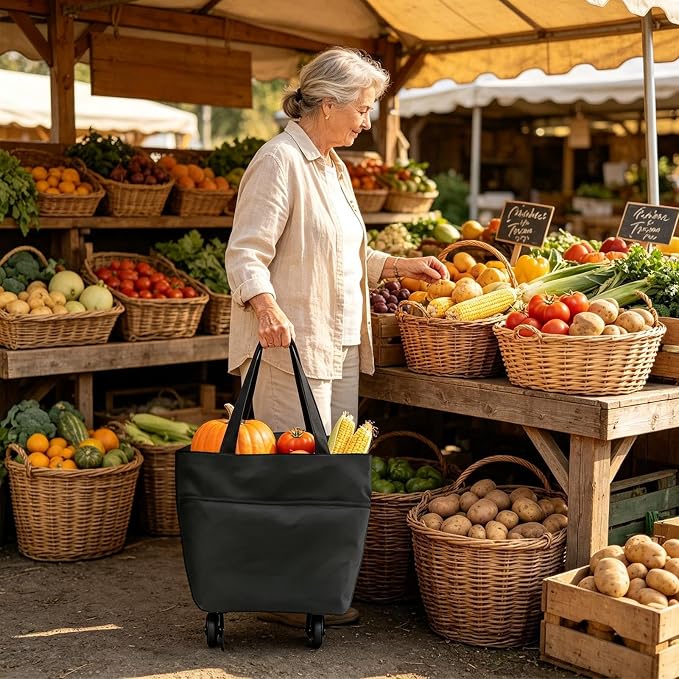 Rolling Shopping Bag, Heavy Duty Portable Tote, Compact Folding Cart Bag | Outdoor Shopping Cart Bags for Market Travel Apartment Commuting Cabinet Picnic Camping Car Truck Laundry Pet Storage