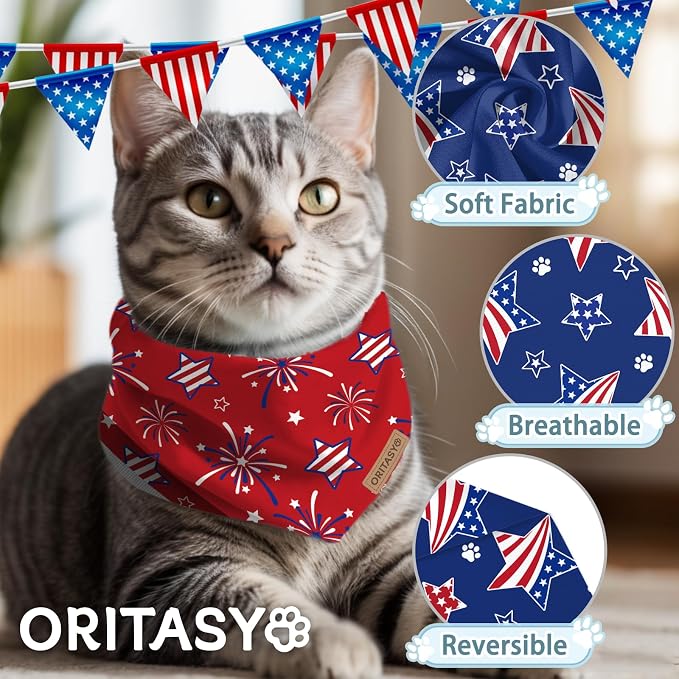US Flag Dog Bandanas, 2-Pack Triangle Reversible Pet Scarves, Premium Fabric, 4th of July Bandana for All Boys Girls Dogs (Small, 26-Style 1)