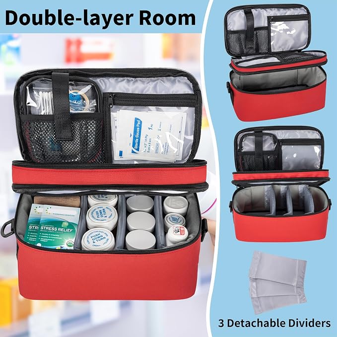 2 Layers Medicine Organizer Bag with Portable Pouch, Pill Bottle Organizer | Lockable Medical Travel Case for Pills, Vitamin, Medical Supplies