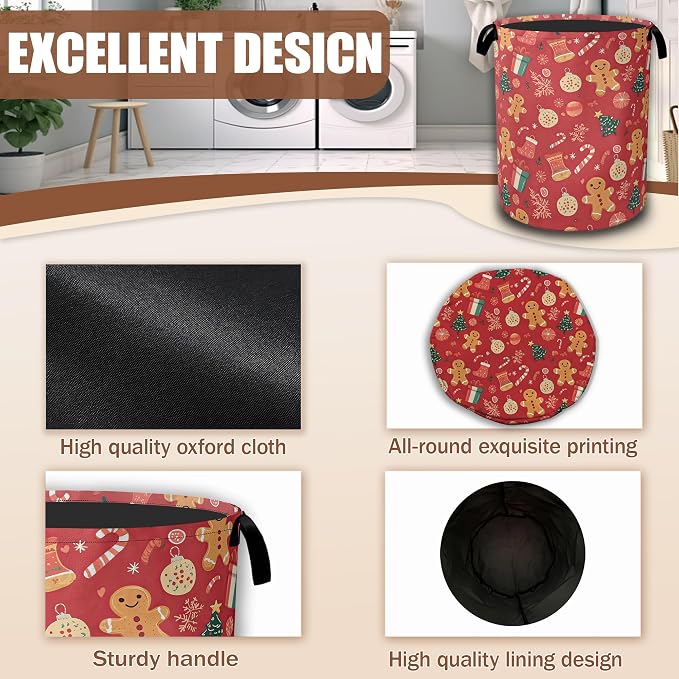 Merry Christmas Laundry Basket, Laundry Hamper Waterproof Oxford Cloth Tote Collapsible,Clothes Storage Bucket Decorative Toy Organizer For Bathroom Bedroom 16" x 20.8"