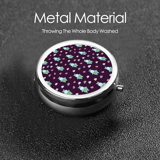 Purse Pill Holder, Lovely Hippo Round Waterproof Organizer, Compact Case for Vitamins, Travel Pill Box Pocket Use for Active Lifestyles