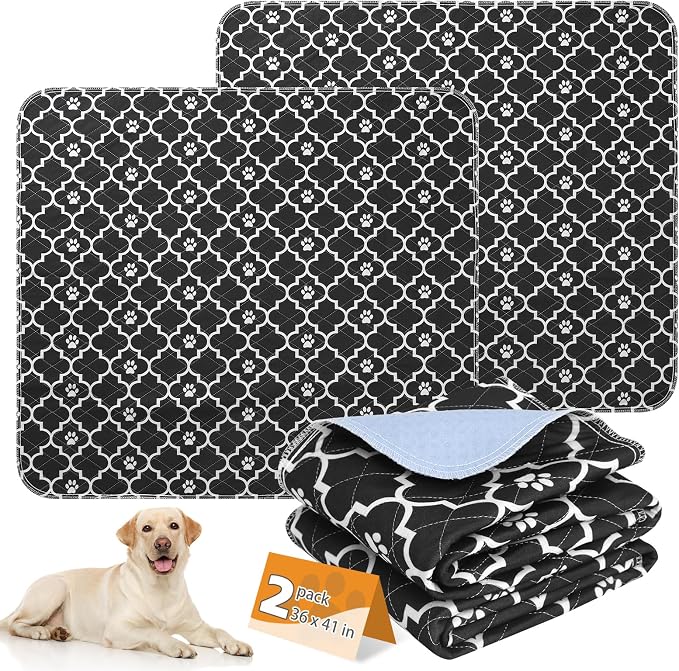 Washable Pee Pads for Dogs, 2 Packs Super Absorbent Leakproof & Non-Slip Dog Pee Pad Extra Large, Reusable Puppy Training Pads Waterproof, Pet Mat Rug for Whelping,Floor,Crate,Cats, 36"x41"