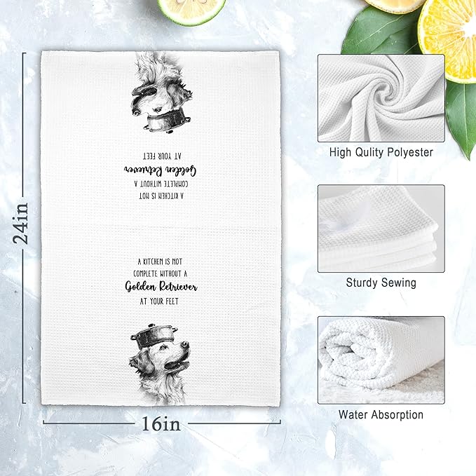 Funny Dog Golden Retriever Kitchen Towels Set of 2, Every Meal You Bake Hand Towels Decor for Bathroom, Cute Dish Towel Gifts for Dog Lovers, Rustic Tea Bar Waffle Towel for Dorm 16x24in