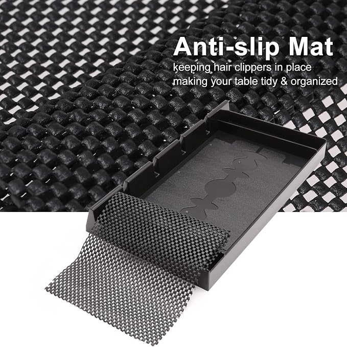 Barber Clipper Tray Organizer, Trimmer, Corded Clippers Holder for Hairdresser, Salon Station Haircut Tools Keeper with Anti-Slip Mat - 15.7" L x 8.9" (Rectangle)