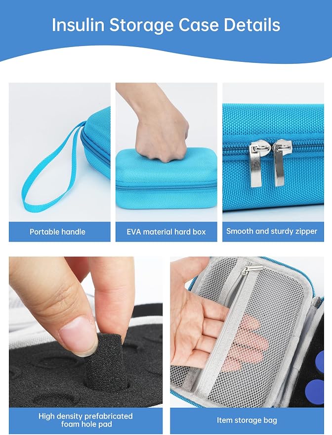 Peptide Case for Fridge - 15 Slots, Insulin & Peptide Vials Storage Case for 3ml 5ml 10ml Vials, Adjustable Travel Safe Organizer, Fit for Diabetics, Weight‑Management (Blue)