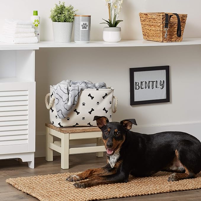 Bone Dry Pet Storage Collection Paw and Bone Print, Small Rectangle, 14x8x9", Black