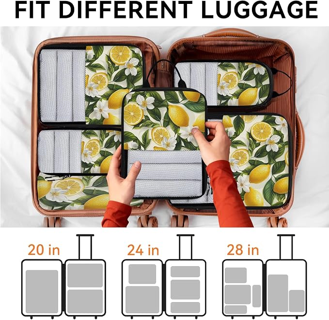 Lemon 6 Set Compression Packing Cubes Fruits Leaves Expandable Packing Organizer for Travel Accessories Luggage Suitcase Bag