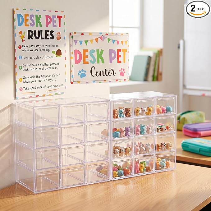 Fumete 2 Pack Classroom Desk Pet Adoption Container Desk Pet Habitats Center Boxes and Signs for Elementary Preschool Decorations Classroom Teacher Management Strategy Supplies for Prize Game Reward