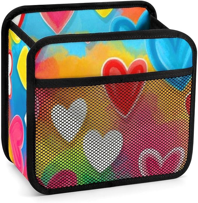 Car Seat Back Organizer Auto Storage Bin Backseat Hanging Pouch, Colorful | Love Hearts, Multipurpose Vehicle Storage Pocket with Mesh Pockets PU Leather Backseat Accessories