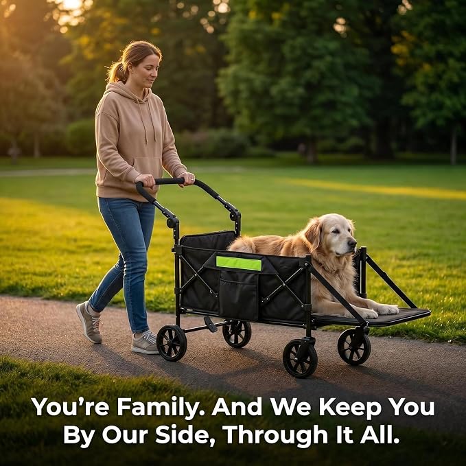 Dog Wagons for Large Senior Dogs with Thick Mat & Lift Harness,Dual-Entry | Foldable & Extendable Elderly Dog Stroller,Heavy Duty Dog Cart Upto 140lbs,Front and Rear Access No-turnaround Needed