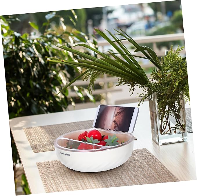 LABRIMP Double-layer Fruit Storage Bowl with Phone Stand Snack Organizer for Countertop for Dry Fruits and Pistachios Easy to Clean and Space-efficient Design